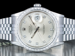 Rolex Datejust 36 Argento Jubilee 16234 Silver Lining Ghiera Diamanti 